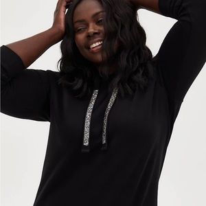 NWT!! Torrid Black Fleece Embellished Drawstring Hoodie. Size 1.